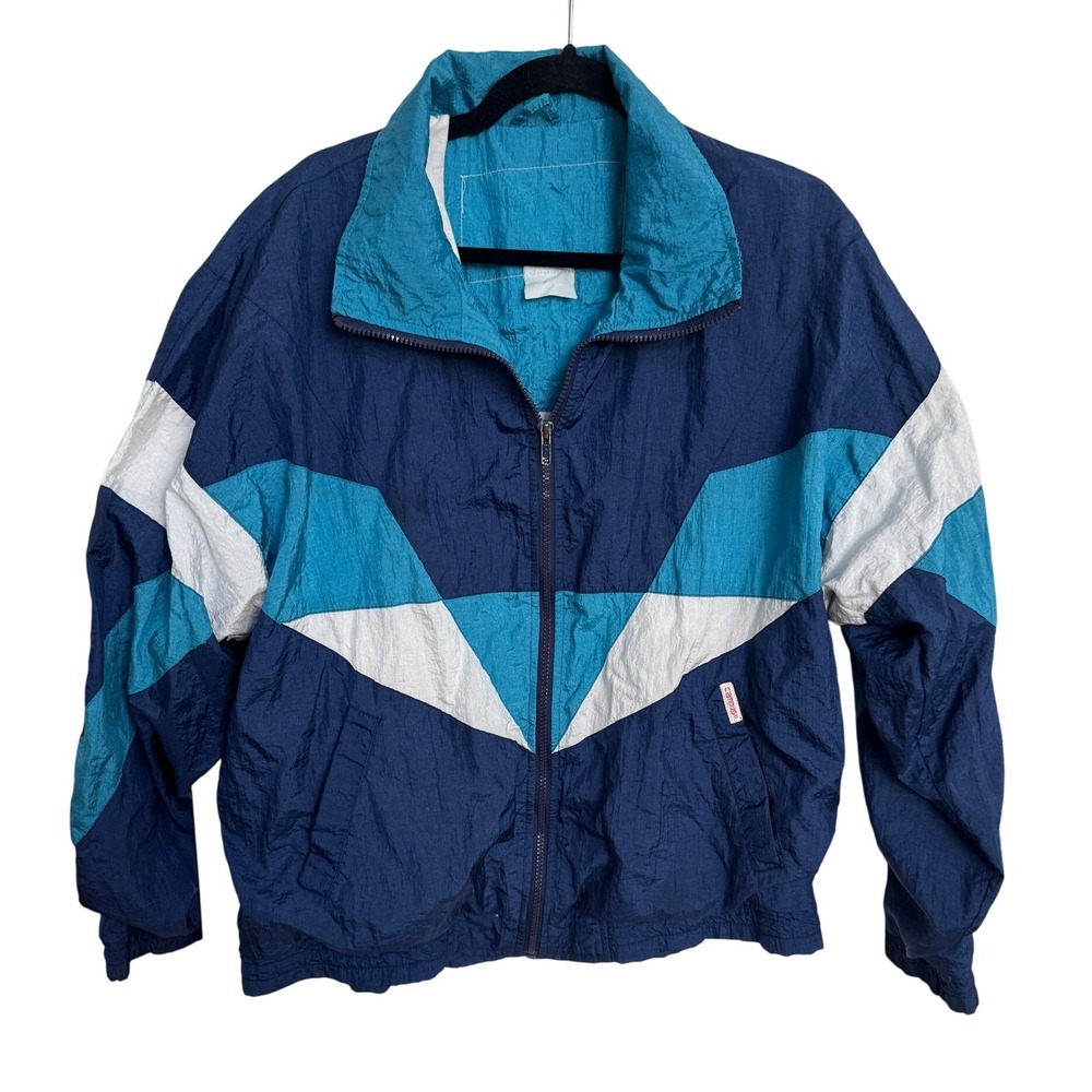 Vintage Esprit by Campus 80s Retro Blue Color block Track Jacket Windbreaker‎